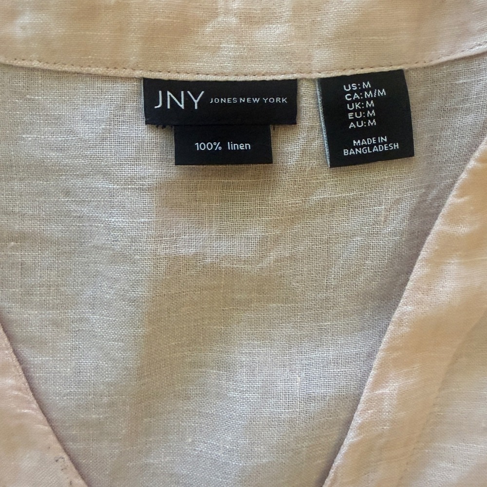 Jones New York JNY Pink 100% Linen Button Up Cap Sleeve V-Neck Blouse Top Size M - Picture 6 of 12